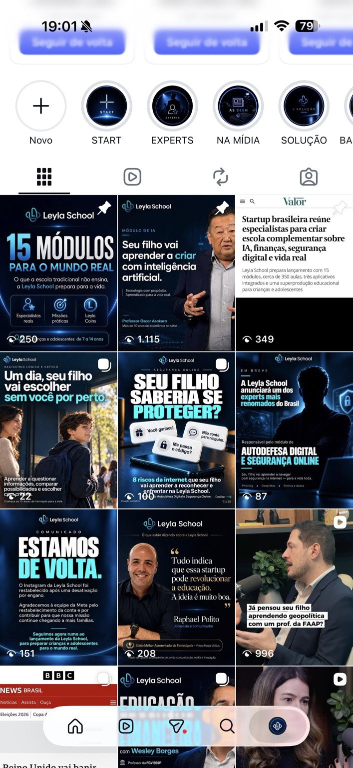 Seleção de publicações da Leyla: professores, aulas e bastidores.